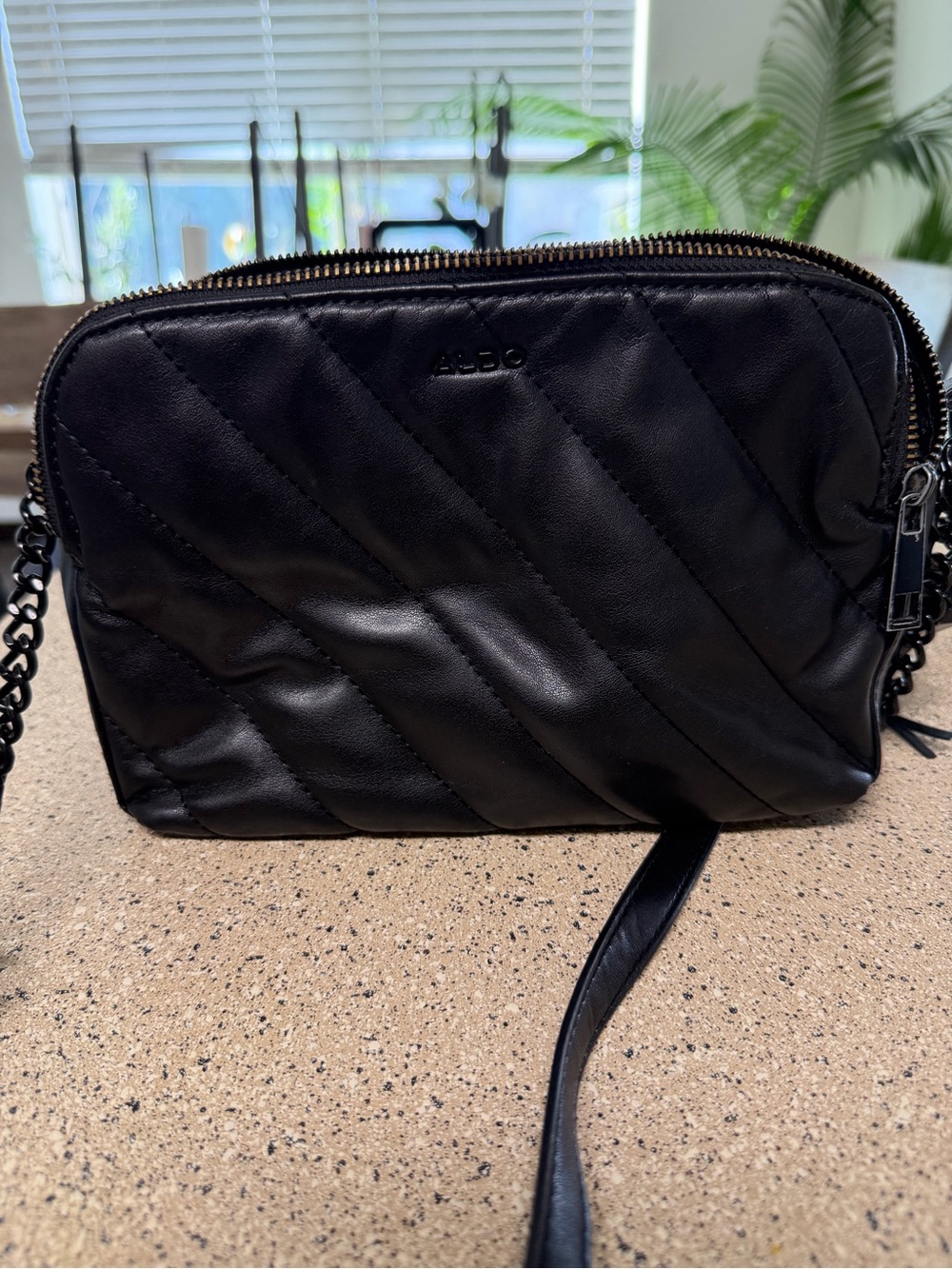 Aldo Black Quilted Leather Crossbody with Chain Strap